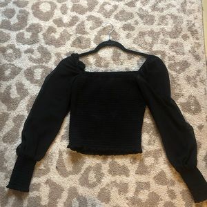 Aritzia - Wilfred black mesh crop top with long sheer sleeves